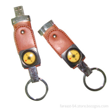 Compass USB Flash Drive Leather Swivel Pen Drive Flash Memory